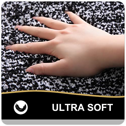 OLANLY Bathroom Rugs, Extra Soft and Absorbent Microfiber Bath Mat, Non-Slip, Machine Washable, Quick Dry Shaggy Bath Carpet, Suitable for Bathroom Floor, Tub, Shower (Black and White, 24 x 16 Inches)