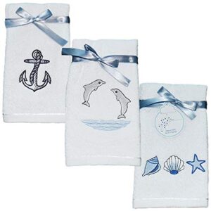 classic turkish towels - luxury ocean themed fingertip towels, 100% turkish cotton, soft and absorbent bathroom towels, beach and nautical decor, 6-piece set - 12 x 20 inches (dolphins)
