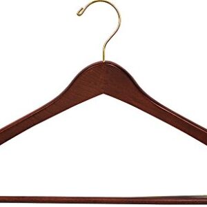 The Great American Hanger Company Curved Wood Suit Hanger w/Locking Bar, Box of 100 17 Inch Hangers w/Walnut Finish & Brass Swivel Hook & Notches for Shirt Dress or Pants