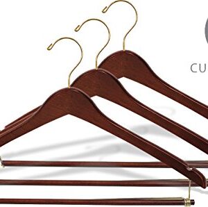 The Great American Hanger Company Curved Wood Suit Hanger w/Locking Bar, Box of 100 17 Inch Hangers w/Walnut Finish & Brass Swivel Hook & Notches for Shirt Dress or Pants