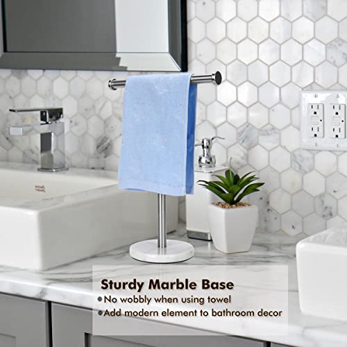 Hand Towel Holder Stand Countertop, Sturdy Marble Base, No Wobbly, Hand Towel Rack for Bathroom (Brushed Nickel)