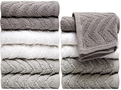 PH Pleasant Home Washcloths, 12 Pack (Gradient Greys, Chevrons)