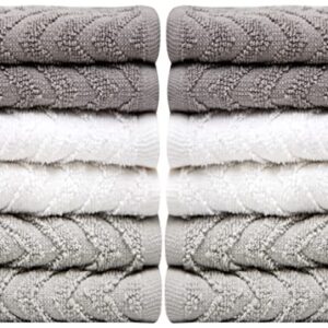 PH Pleasant Home Washcloths, 12 Pack (Gradient Greys, Chevrons)