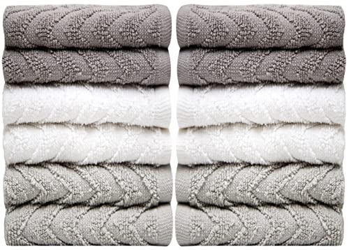 PH Pleasant Home Washcloths, 12 Pack (Gradient Greys, Chevrons)