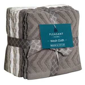 PH Pleasant Home Washcloths, 12 Pack (Gradient Greys, Chevrons)