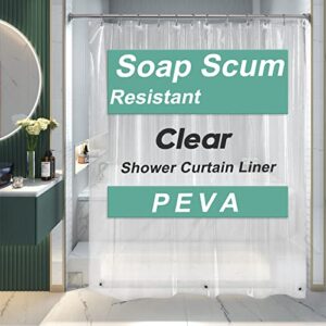 amazerbath clear shower curtain liner, 72x78 long plastic shower curtain liner, waterproof peva shower liner, cute lightweight shower curtains for bathroom with magnets and 12 rustproof grommet holes