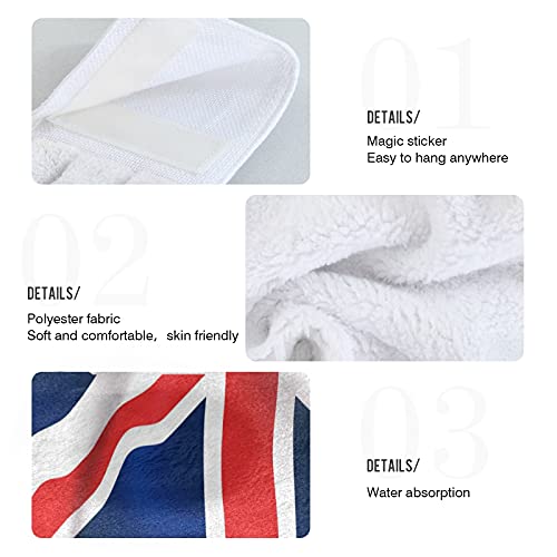 UK England Flag Union Jack Hanging Hand Towels 2 Pack for Kitchen Bathroom, Soft Absorbent Coral Fleece Tie Towel Thick Microfiber Dish Towel Washcloth Machine Washable with Loop