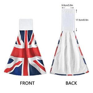 UK England Flag Union Jack Hanging Hand Towels 2 Pack for Kitchen Bathroom, Soft Absorbent Coral Fleece Tie Towel Thick Microfiber Dish Towel Washcloth Machine Washable with Loop