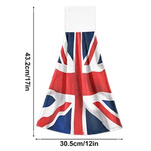 UK England Flag Union Jack Hanging Hand Towels 2 Pack for Kitchen Bathroom, Soft Absorbent Coral Fleece Tie Towel Thick Microfiber Dish Towel Washcloth Machine Washable with Loop