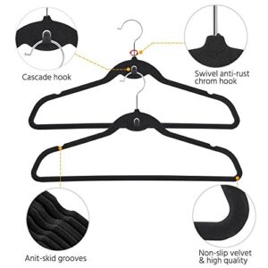 Topeakmart Premium Cascading Velvet Hangers 100 Pack - Non Slip Hangers with Cascading 360 Swivel Hooks Black-Space Saving Clothes Hangers