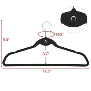 Topeakmart Premium Cascading Velvet Hangers 100 Pack - Non Slip Hangers with Cascading 360 Swivel Hooks Black-Space Saving Clothes Hangers