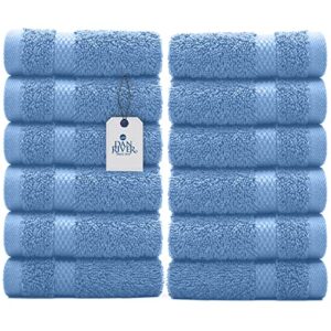 dan river 100% cotton face towels 12 pack - premium quality washcloths soft and highly absorbent towels for bathroom, spa, gym - quick dry essential for body and daily use 12x12 in, 600 gsm – m blue