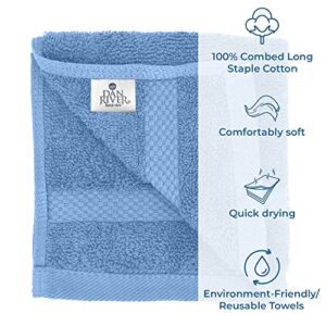 DAN RIVER 100% Cotton Face Towels 12 Pack - Premium Quality Washcloths Soft and Highly Absorbent Towels for Bathroom, Spa, Gym - Quick Dry Essential for Body and Daily Use 12x12 in, 600 GSM – M Blue