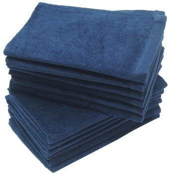 3-Pack Terry Fingertip Hand Towels 100% Cotton, 11"x18", Hemmed Fingertip Towel, Soft and High Absorbent (3, Navy)