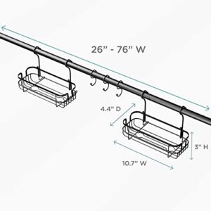 Zenna Home Tension Rod Bath and Home Organizer with Storage Baskets and Hooks, Adjustable, 26" to 76”, Matte Black