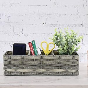 Toilet Paper Storage Basket with 3 Section,Toilet Paper Holder with Storage，Woven Plastic Wicker Basket with Divider for Organizing, Rustic Farmhouse Bathroom Decor, Countertop Organizer Storage