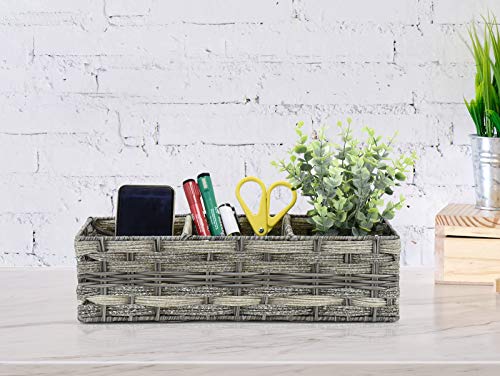 Toilet Paper Storage Basket with 3 Section,Toilet Paper Holder with Storage，Woven Plastic Wicker Basket with Divider for Organizing, Rustic Farmhouse Bathroom Decor, Countertop Organizer Storage