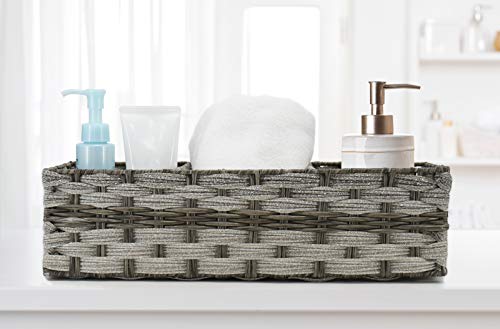 Toilet Paper Storage Basket with 3 Section,Toilet Paper Holder with Storage，Woven Plastic Wicker Basket with Divider for Organizing, Rustic Farmhouse Bathroom Decor, Countertop Organizer Storage