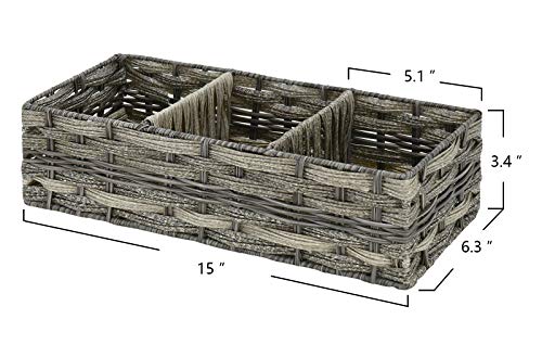 Toilet Paper Storage Basket with 3 Section,Toilet Paper Holder with Storage，Woven Plastic Wicker Basket with Divider for Organizing, Rustic Farmhouse Bathroom Decor, Countertop Organizer Storage
