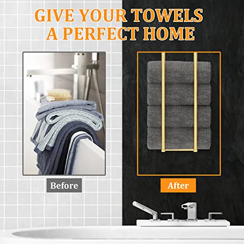 Birosnsy Towel Racks for Bathroom Wall Mounted Rolled Towel Holders Towel Storage Organizer for Small Bathroom Mounted Towel Rack Holds Hand Towels Robes Towels Washcloths in Bathroom/RV/Camper Gold