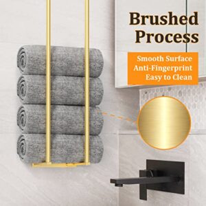 Birosnsy Towel Racks for Bathroom Wall Mounted Rolled Towel Holders Towel Storage Organizer for Small Bathroom Mounted Towel Rack Holds Hand Towels Robes Towels Washcloths in Bathroom/RV/Camper Gold