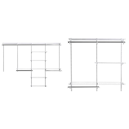 Rubbermaid Configurations Deluxe Closet Kit, White, 4-8 Ft. & Configurations Deluxe Closet Kit, Titanium, 4-8 Ft, Wire Shelving Kit with Expandable Shelving and Telescoping Rods