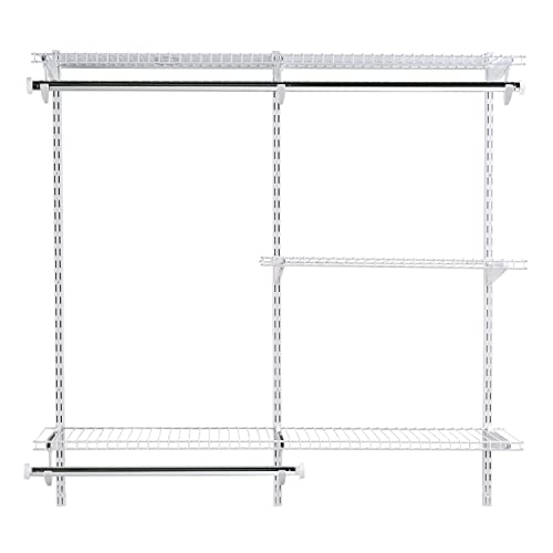 Rubbermaid Configurations Deluxe Closet Kit, White, 4-8 Ft. & Configurations Deluxe Closet Kit, Titanium, 4-8 Ft, Wire Shelving Kit with Expandable Shelving and Telescoping Rods