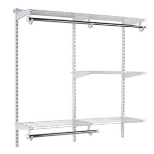 Rubbermaid Configurations Deluxe Closet Kit, White, 4-8 Ft. & Configurations Deluxe Closet Kit, Titanium, 4-8 Ft, Wire Shelving Kit with Expandable Shelving and Telescoping Rods