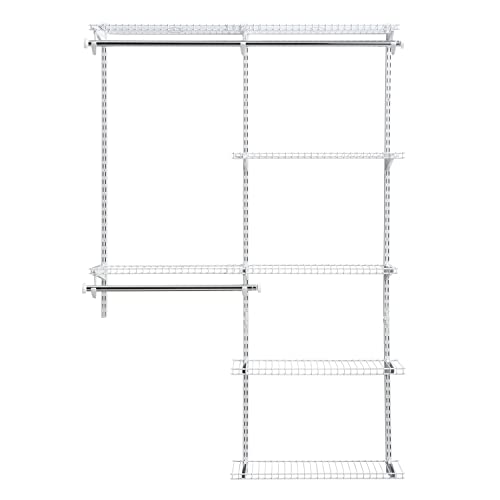 Rubbermaid Configurations Deluxe Closet Kit, White, 4-8 Ft. & Configurations Deluxe Closet Kit, Titanium, 4-8 Ft, Wire Shelving Kit with Expandable Shelving and Telescoping Rods