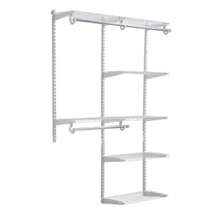 Rubbermaid Configurations Deluxe Closet Kit, White, 4-8 Ft. & Configurations Deluxe Closet Kit, Titanium, 4-8 Ft, Wire Shelving Kit with Expandable Shelving and Telescoping Rods