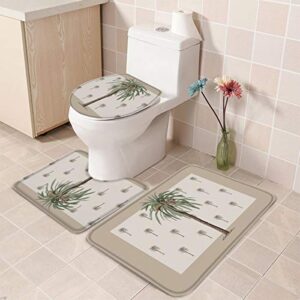 Fancyine 3 Pieces Bath Rugs Sets Tropical Palm Tree Soft Non-Slip Absorbent Toilet Seat Cover U-Shaped Toilet Mat for Bathroom Decor Summer Plant and Beach