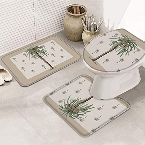 Fancyine 3 Pieces Bath Rugs Sets Tropical Palm Tree Soft Non-Slip Absorbent Toilet Seat Cover U-Shaped Toilet Mat for Bathroom Decor Summer Plant and Beach