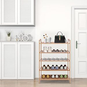 Bamboo Shoe Rack 5-Tier Shoe Storage Organizer Entryway Shoe Shelf (Brown)