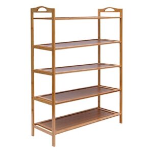 Bamboo Shoe Rack 5-Tier Shoe Storage Organizer Entryway Shoe Shelf (Brown)