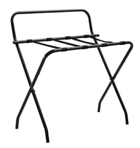 kings brand furniture - metal foldable luggage rack, suitcase stand with back, black