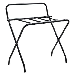 Kings Brand Furniture - Metal Foldable Luggage Rack, Suitcase Stand with Back, Black