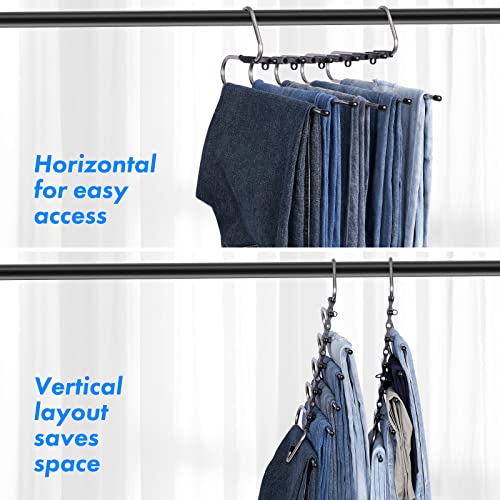 CozyCat Space Saving Pants Hanger, 2-Pack, 5-Layer Trouser Rack, Suitable for Wardrobe Storage, Stainless Steel Hanger, Non-Slip Layers, Suitable for Pants, Clothes, Scarves and Skirts