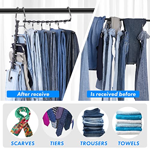 CozyCat Space Saving Pants Hanger, 2-Pack, 5-Layer Trouser Rack, Suitable for Wardrobe Storage, Stainless Steel Hanger, Non-Slip Layers, Suitable for Pants, Clothes, Scarves and Skirts