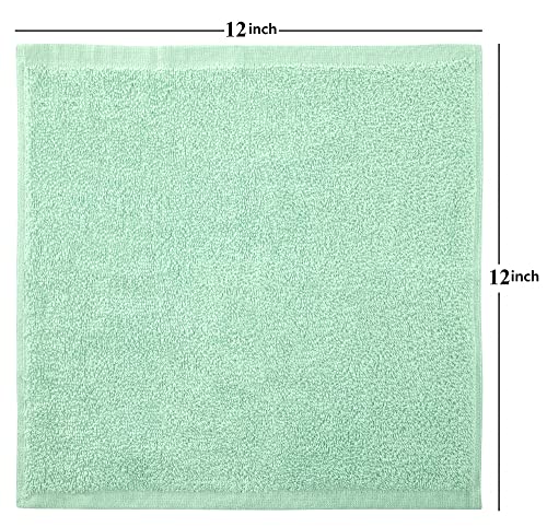 SIMPLY LOFTY Cotton Washcloths 12” x 12” (12 Pack) Premium Fingertip Towels Highly Absorbent Facial Towels for Bathroom 100% Ring Spun Cotton Wash Cloth Set (Aqua Mint)