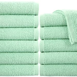 SIMPLY LOFTY Cotton Washcloths 12” x 12” (12 Pack) Premium Fingertip Towels Highly Absorbent Facial Towels for Bathroom 100% Ring Spun Cotton Wash Cloth Set (Aqua Mint)