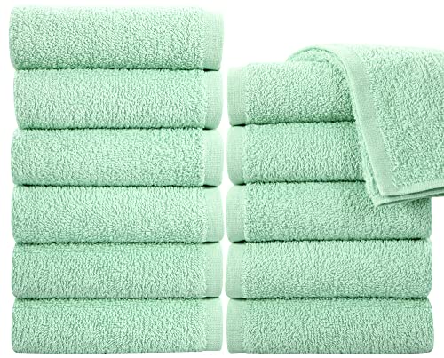 SIMPLY LOFTY Cotton Washcloths 12” x 12” (12 Pack) Premium Fingertip Towels Highly Absorbent Facial Towels for Bathroom 100% Ring Spun Cotton Wash Cloth Set (Aqua Mint)