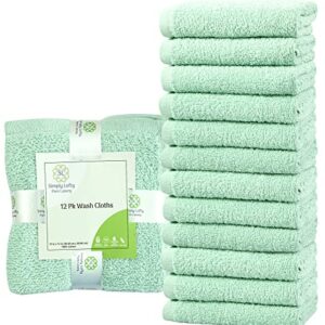 SIMPLY LOFTY Cotton Washcloths 12” x 12” (12 Pack) Premium Fingertip Towels Highly Absorbent Facial Towels for Bathroom 100% Ring Spun Cotton Wash Cloth Set (Aqua Mint)