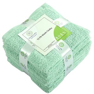 SIMPLY LOFTY Cotton Washcloths 12” x 12” (12 Pack) Premium Fingertip Towels Highly Absorbent Facial Towels for Bathroom 100% Ring Spun Cotton Wash Cloth Set (Aqua Mint)