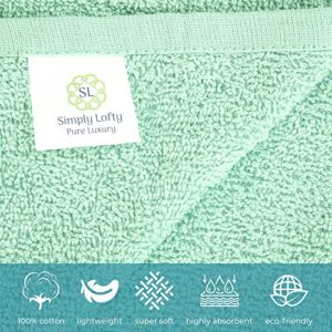 SIMPLY LOFTY Cotton Washcloths 12” x 12” (12 Pack) Premium Fingertip Towels Highly Absorbent Facial Towels for Bathroom 100% Ring Spun Cotton Wash Cloth Set (Aqua Mint)