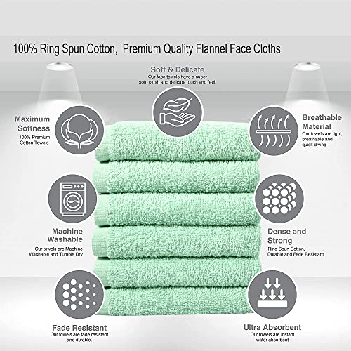 SIMPLY LOFTY Cotton Washcloths 12” x 12” (12 Pack) Premium Fingertip Towels Highly Absorbent Facial Towels for Bathroom 100% Ring Spun Cotton Wash Cloth Set (Aqua Mint)