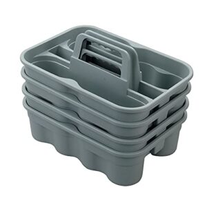 kekow 4-pack plastic storage caddy, carry caddy with handle, gray