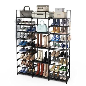 caitlyn 9 tiers shoe rack storage organizer shoe shelf organizer for entryway holds 50-55 pairs shoe and boots, versatile hooks stackable shoe cabinet, black