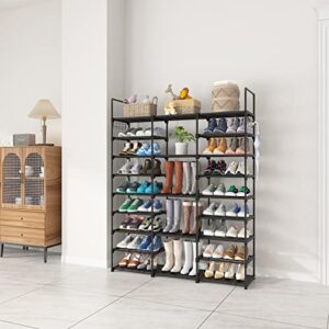 Caitlyn 9 Tiers Shoe Rack Storage Organizer Shoe Shelf Organizer for Entryway Holds 50-55 Pairs Shoe and Boots, Versatile Hooks Stackable Shoe Cabinet, Black