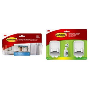 command medium caddy, clear, with 4 clear indoor strips, organize damage-free & spray bottle hangers, 2 pack, 2 hangers, 4 large strips