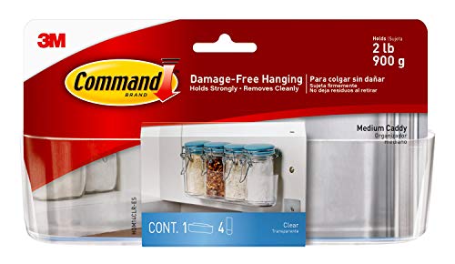 Command Medium Caddy, Clear, with 4 Clear Indoor Strips, Organize Damage-Free & Spray Bottle Hangers, 2 Pack, 2 Hangers, 4 Large Strips